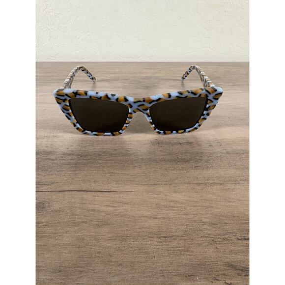 SAINT LAURENT 53MM Cat-Eye Sunglasses Blue Brown Gold- Case- Cloth- NEW - Picture 2 of 9